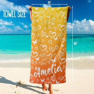 Custom Beach Towel, Personalized Beach Towel with Your Name, Monogrammed Towels with Heart and Butterfly Print, Custom Gift for Her T21 image 6