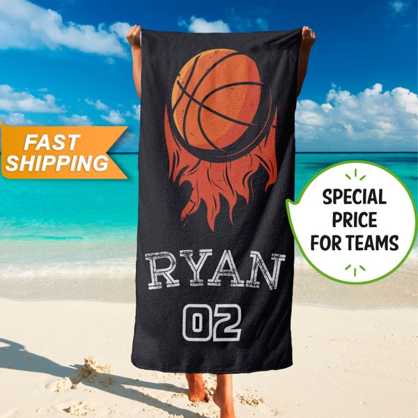 Personalized Beach Towel with Your Name, Custom Beach Towel for Men Boys, Basketball Monogrammed Towels, Custom Gift for Boyfriend T32