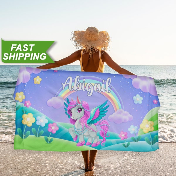 Pony Kids Beach Towel, Fairy Tale Pony Custom Towel for Girls - Personalized Beach Towel for Her, Pony Custom Gift - Girls Beach Towel T148