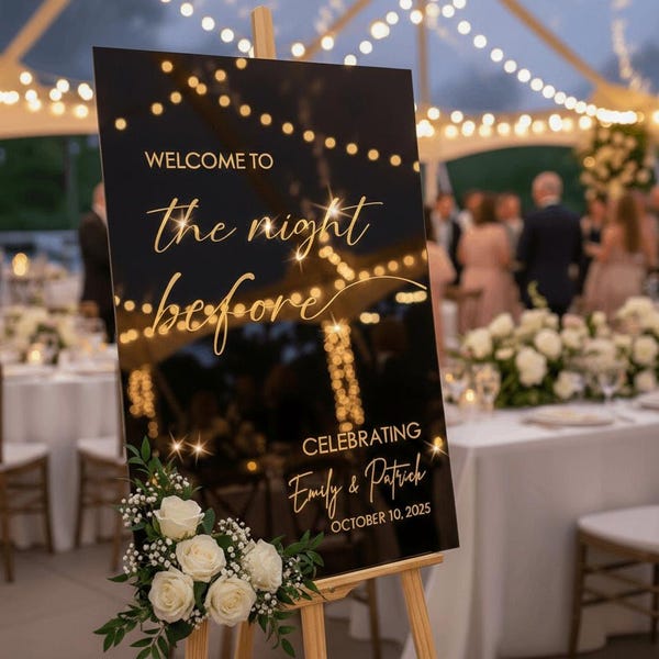 Luxury Black Acrylic Wedding Sign with 3D Gold Mirror Letters