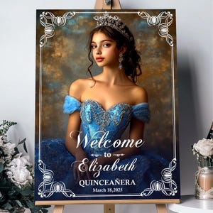 Quinceanera Photo Welcome Sign, Quince Birthday Party, Personalized Mis Quince Sign with Easel, Quince 15th Birthday Acrylic PVC Paper S11-3