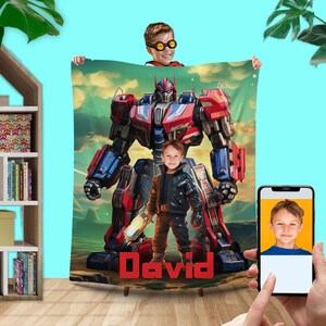 Personalized Robot Blanket: Custom Face Blanket for Boys