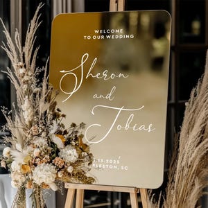 Mirror Acrylic Wedding Sign, Wedding Welcome Signage Reception Decor, Gold Mirror Ceremony Signage, Silver Acrylic Personalized Sign S30-3