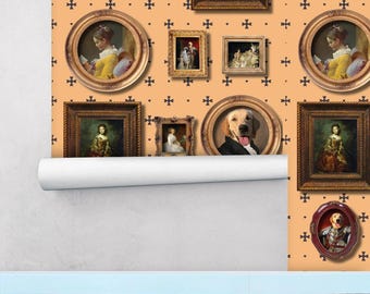 Custom Pet Portrait Wallpaper: Beige Peel and Stick Wallpaper
