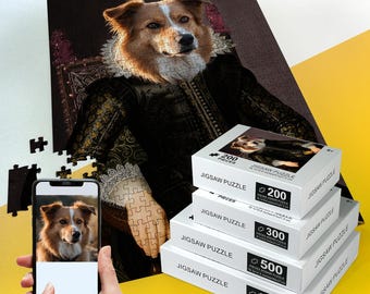 Custom Royal Pet Portrait Puzzle: Renaissance Dog Memorial Gift