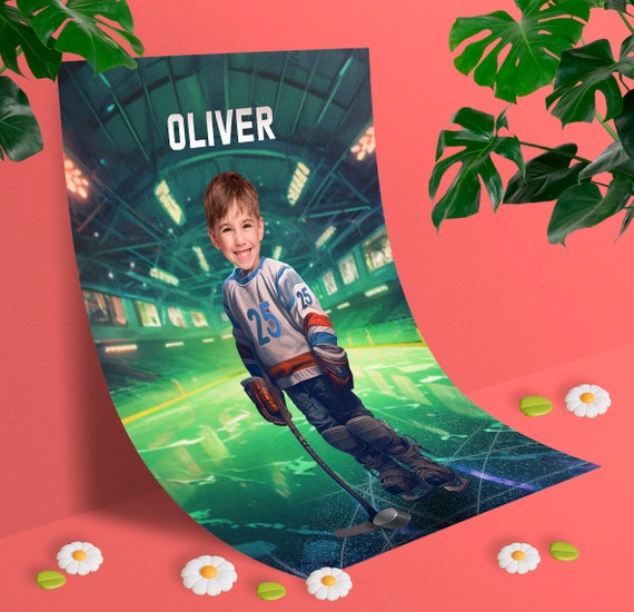 Hockey Themed Personalized Photo Poster, Gift for Hockey Players Fans  Teams, Best Hockey Coach Ever Custom Gift, Photoshop Portrait S13