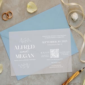 Stylish Acrylic Invitation, Foil Printed Wedding Personalized Invites, Wedding Custom Invitations, Frosted Acrylic Invite with QR Code W6