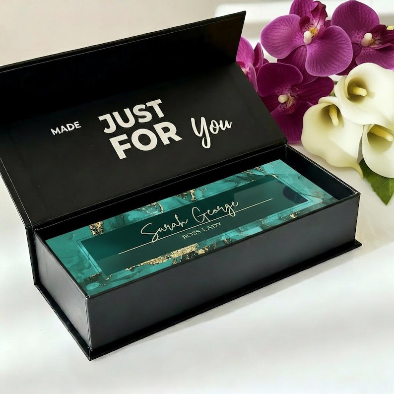 Custom Green Marble Acrylic Name Plate: Personalized Desk Sign image 3