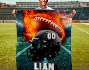 Personalized Football Blanket: Custom Name & Number, Sports Fan Gift