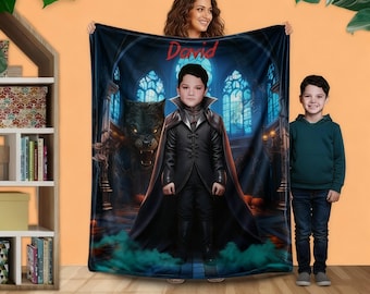 Personalized Kids Vampire Blanket: Custom Photo Halloween Sherpa or Minky Throw