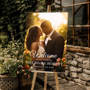 Custom Photo Wedding Welcome Sign, Personalized Wedding Paper PVC Acrylic Sign Picture, Ceremony Welcome Sign, Wedding Signage Stand Easel