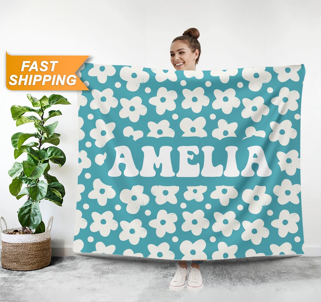 Retro Daisies Custom Floral Blanket, Flower Personalized Blankets ...