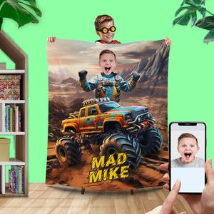 Boys Blanket Monster Pickup, Personalized Gifts for Kids, Camping Picnic Travel Child Blanket, Bedspread Sofa Covers Truck Decor L174 KC50