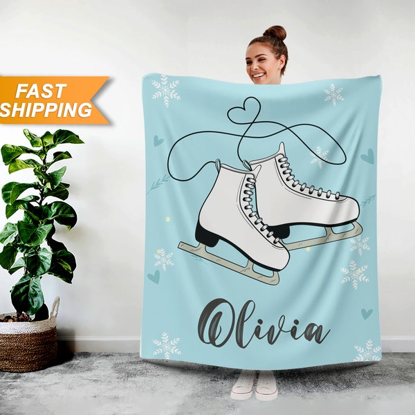 Ice Skating Blanket, Personalized Figure Skating Blanket - Custom Figure Skater Gift, Figure Skating Coach Gifts - Ice Skater Blanket L108