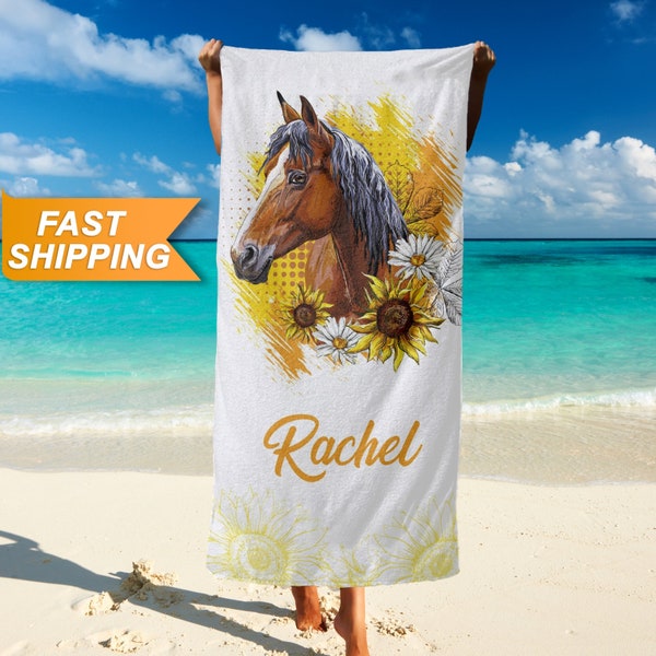 Horse Towel, Animal Beach Towel - Floral Towel, Personalized Pool Towel for Her - Custom Gift, Horse Beach Towels - Horse Lover Gifts T172