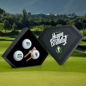 Golf Happy Birthday Gift Box, Set for Golfer Includes 3 Printed Golf Balls and 3 Tees, Golfers Birthday Present, Golf Player Birthday Gift