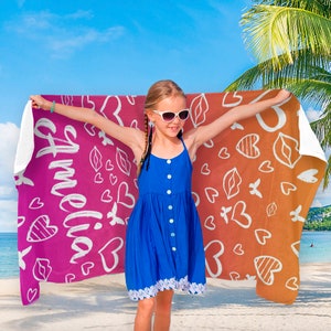 Custom Beach Towel, Personalized Beach Towel with Your Name, Monogrammed Towels with Heart and Butterfly Print, Custom Gift for Her T21 image 8