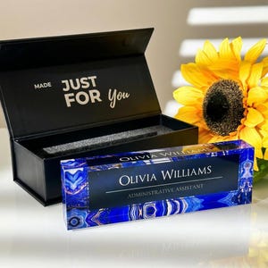 Blue Marble Desk Name Plate: Personalized Office Decor