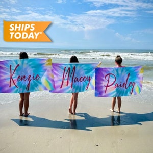 Custom Beach Towel, Tie Dye Personalized Beach Towel with Your Name - Monogrammed Towels, Custom Towels Custom Birthday Gift for Him Her T7