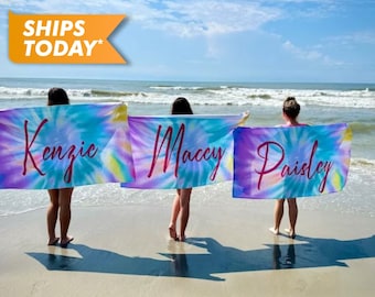 Custom Beach Towel, Tie Dye Personalized Beach Towel with Your Name - Monogrammed Towels, Custom Towels Custom Birthday Gift for Him Her T7