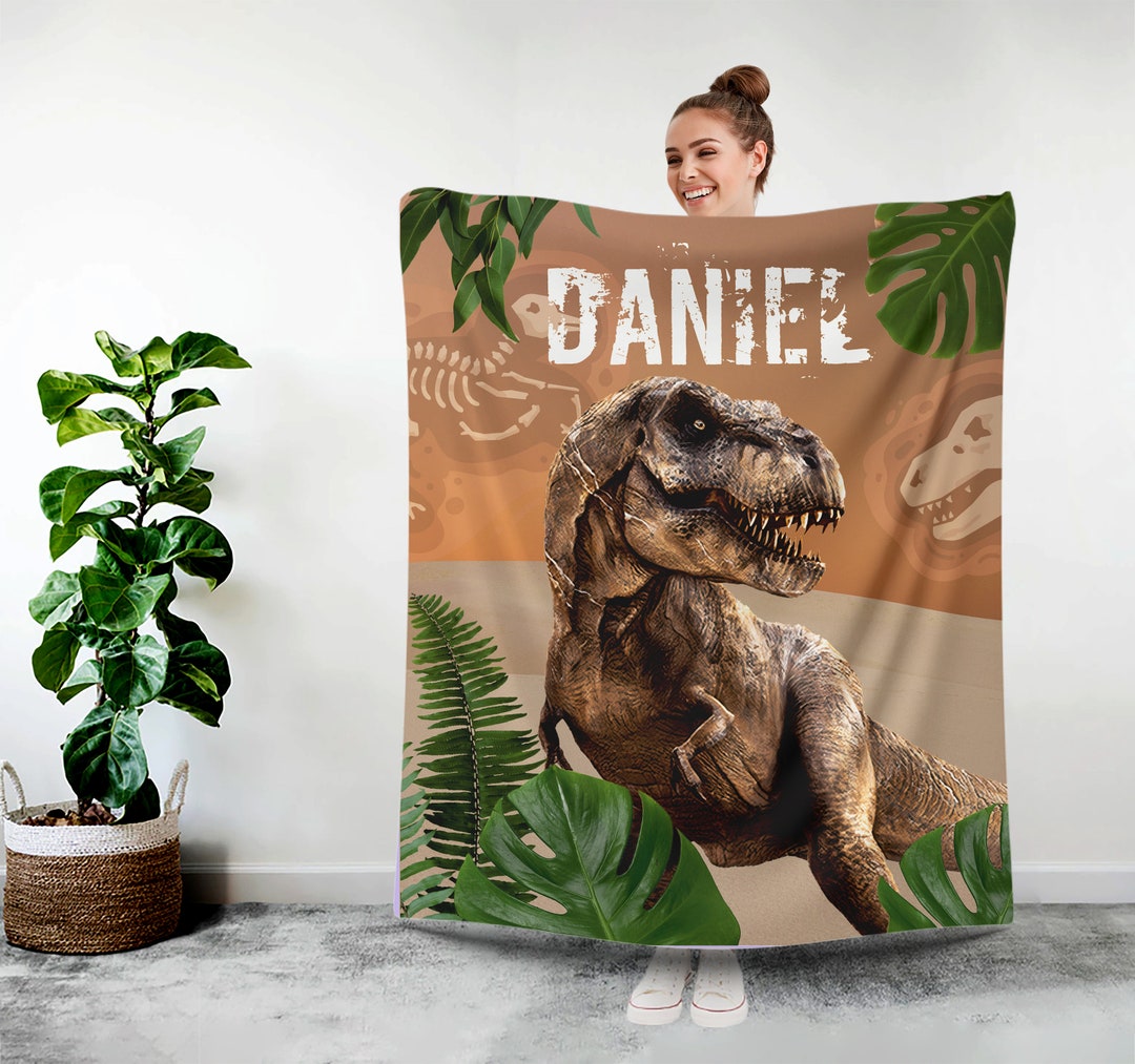 Dinosaur Kids Personalized Blankets, Custom Dino Blanket Tyrannosaur