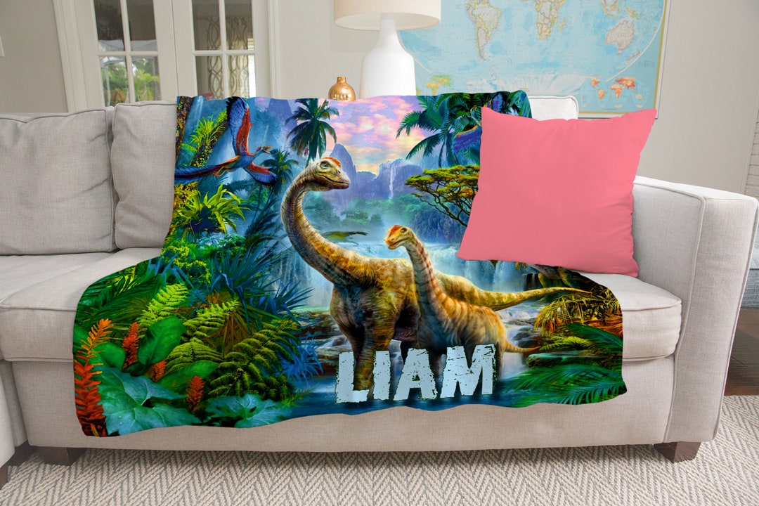 Jurassic Blanket, Kids Personalized Blanket With Name Dinosaur Blanket