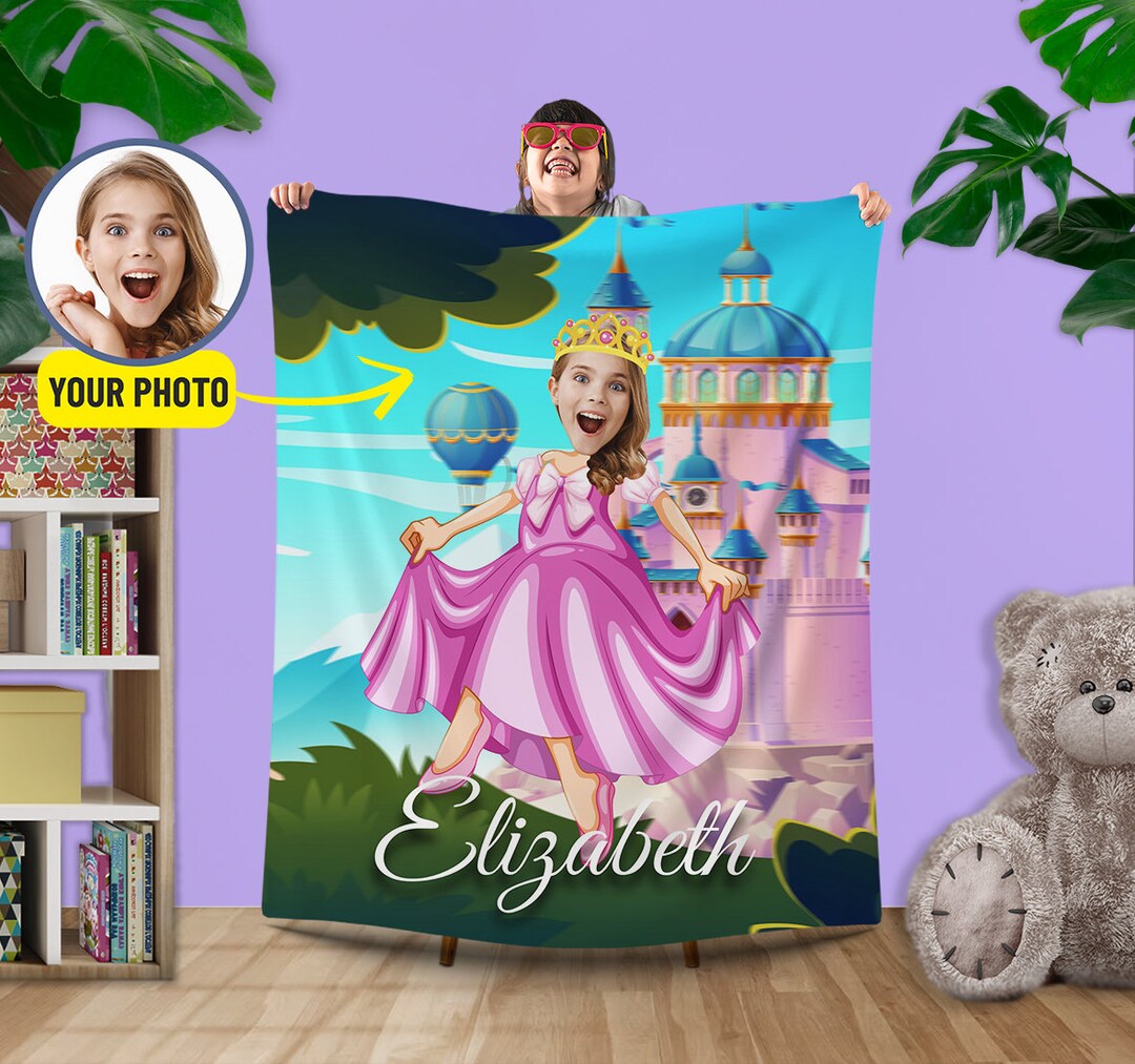 Girl Princess Custom Face Blanket, Personalized Blanket With Kids Face