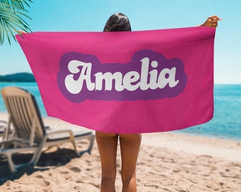 Retro Personalized Beach Towel: Custom Name Pool Party Gift