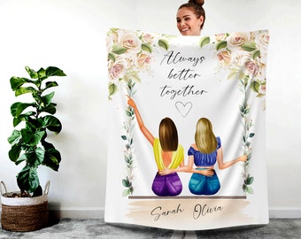 Best Friends Forever Custom Blanket, Personalized Blankets for Friends - Friendship Gift for Her, Add Names Customized Gifts for Girls L99