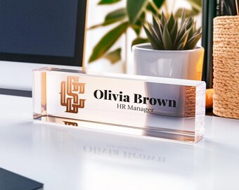 Personalized Acrylic Logo Desk Plate: Custom Office Name Sign, Business Gift
