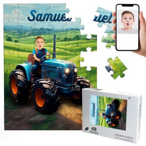 Customized Picture Puzzle Tractor Driver Boy Photo Gifts, Photo Puzzles Personalized Gift for Farmer Tractor Lover, Children Puzzle P43