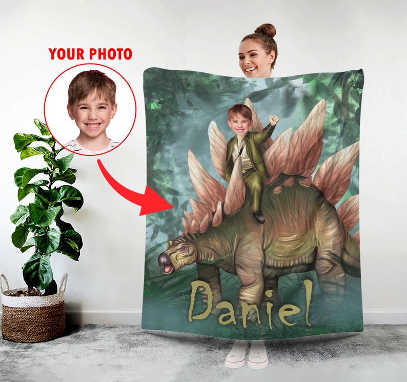 Dinosaur Photo Blanket Kids Personalized Face Blankets Etsy