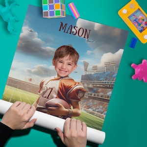 Football Portrait from Photo, Personalized Poster for Football Player, Sports Fan Digital Prints, Christmas Gift for Football team S14