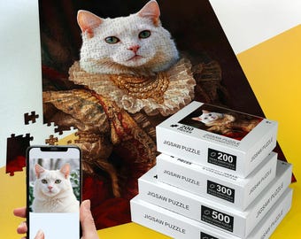 Custom Pet Portrait Puzzle: Renaissance Royal Cat Photo Gift