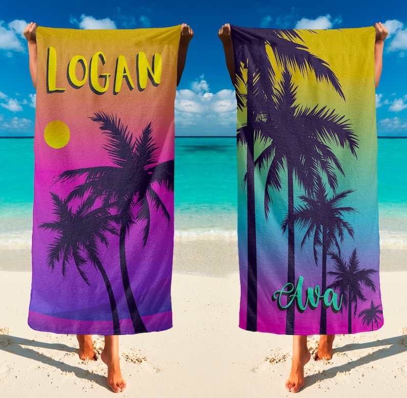 Tropical Print Custom Beach Towel Personalized Beach Towels Etsy