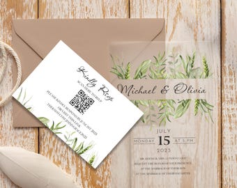 Elegant Acrylic Wedding Invitation Set: Foil, QR Code RSVP