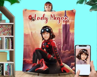 Custom Miraculous Ladybug Photo Blanket: Personalized Girl's Gift