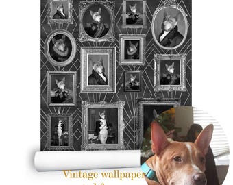 Personalized Pet Portrait Wallpaper: Vintage Peel and Stick Wallpaper