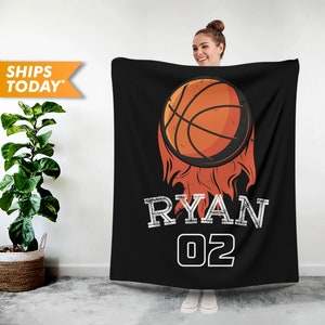 Personalized Blanket with Your Name, Basketball Custom Blanket - Best Friend Birthday Gift, Monogrammed Blanket for Him - Christmas Gift L22