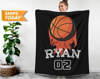 Personalized Blanket with Your Name, Basketball Custom Blanket - Best Friend Birthday Gift, Monogrammed Blanket for Him - Christmas Gift L22