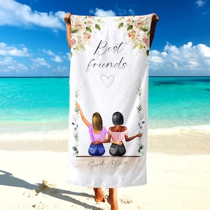Best Friends Beach Towel, Custom Beach Towels for Friends - Personalized Friendship Gift for Her, Customizable Birthday Gifts for Girls T114