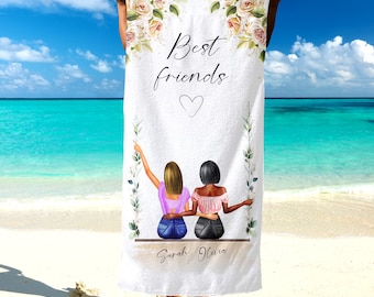 Best Friends Beach Towel, Custom Beach Towels for Friends - Personalized Friendship Gift for Her, Customizable Birthday Gifts for Girls T114