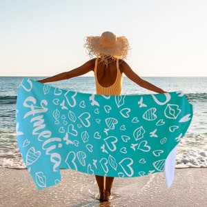 Custom Beach Towel, Personalized Beach Towel with Your Name, Monogrammed Towels with Heart and Butterfly Print, Custom Gift for Her T21 image 4
