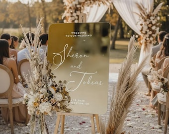 Custom Mirror Acrylic Wedding Sign – Elegant Gold or Silver Welcome Board for Reception