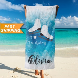 Ice Skating Beach Towel, Custom Figure Skating Towel - Personalized Ice Skating Towels, Figure Skating Coach Gift - Figure Skater Gifts T135