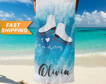 Personalized Ice Skating Beach Towel: Custom Figure Skater Gift
