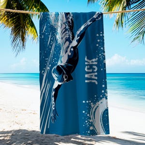 Swim Coach Gift, Custom Beach Towel for Swimmers, Swim Gifts for Team Members Boys Girls Men Women, Personalized Pool Towel T265