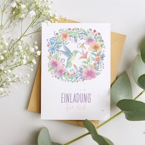 Einladungskarten Einschulung personalisiert Kolibri | A6 | mit Namen | Schulanfang Einladung Mädchen | Optional Kraftpapier Umschläge