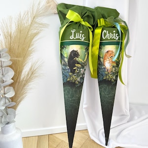 Schultüte Panther Personalisiert • Handgezeichnete Schultüte aus Stoff • Einschulung Geschenk • 70 cm mit Schleife für Mädchen und Junge