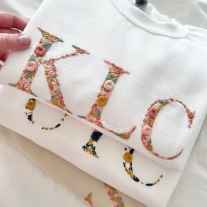 Floral Hand-Embroidered Initial Sweatshirt, Personalized Monogram Crewneck